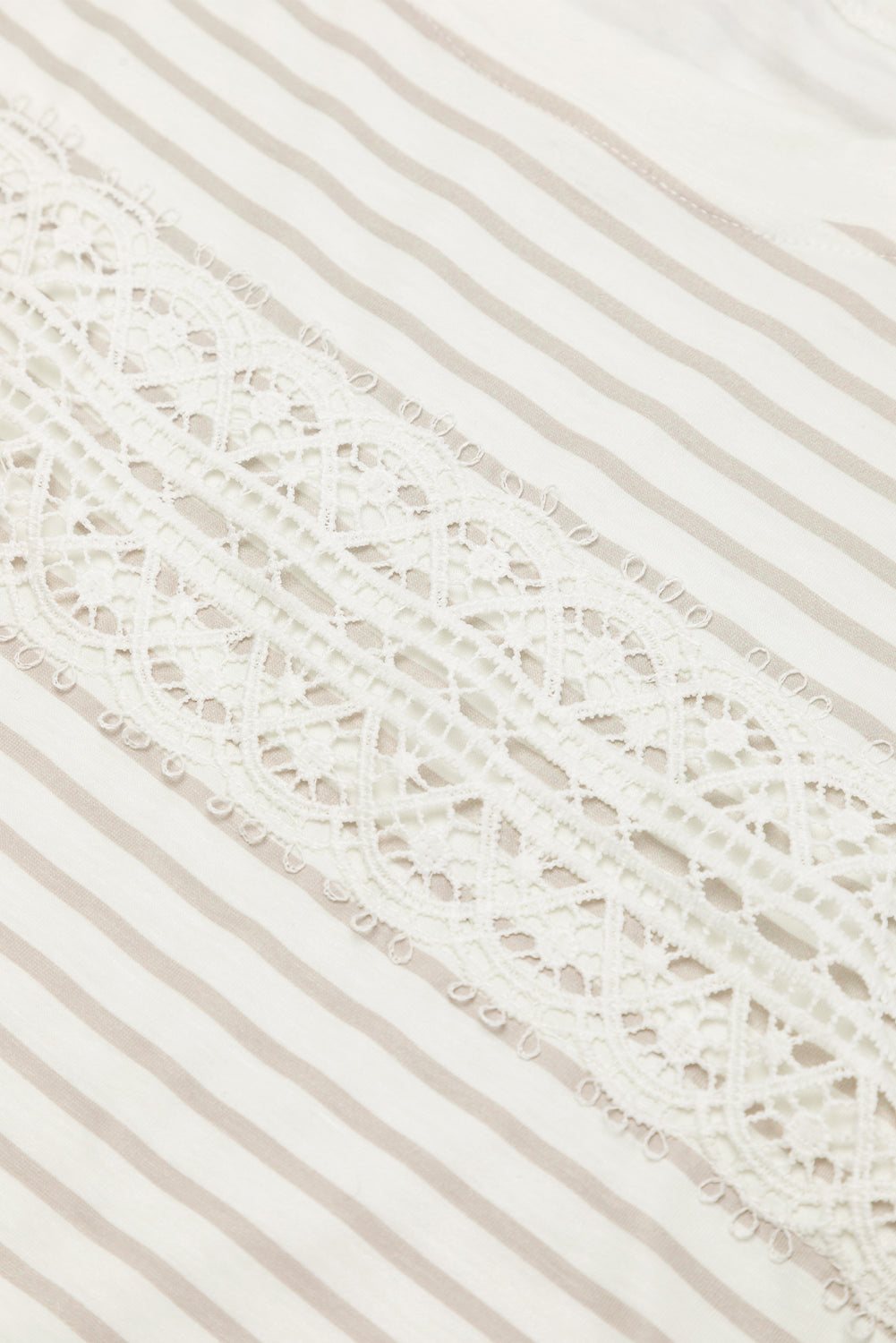 Striped Tee with Lace Splicing & Ruffle Sleeve