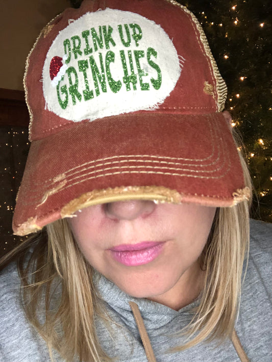 Drink Up Grinches Hat in Brick Red