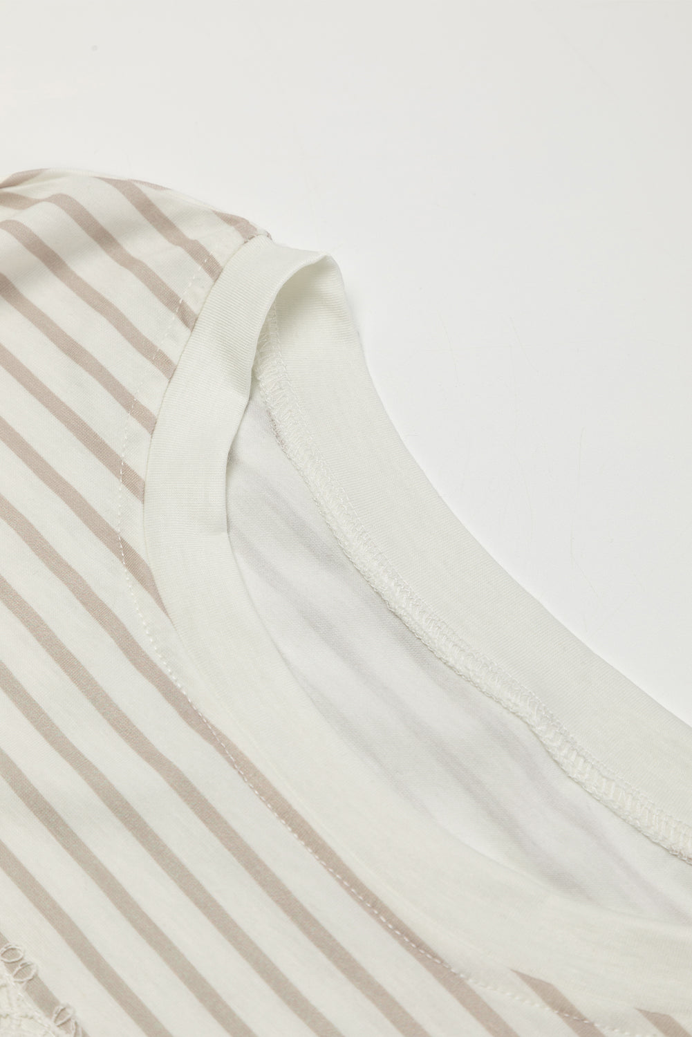 Striped Tee with Lace Splicing & Ruffle Sleeve