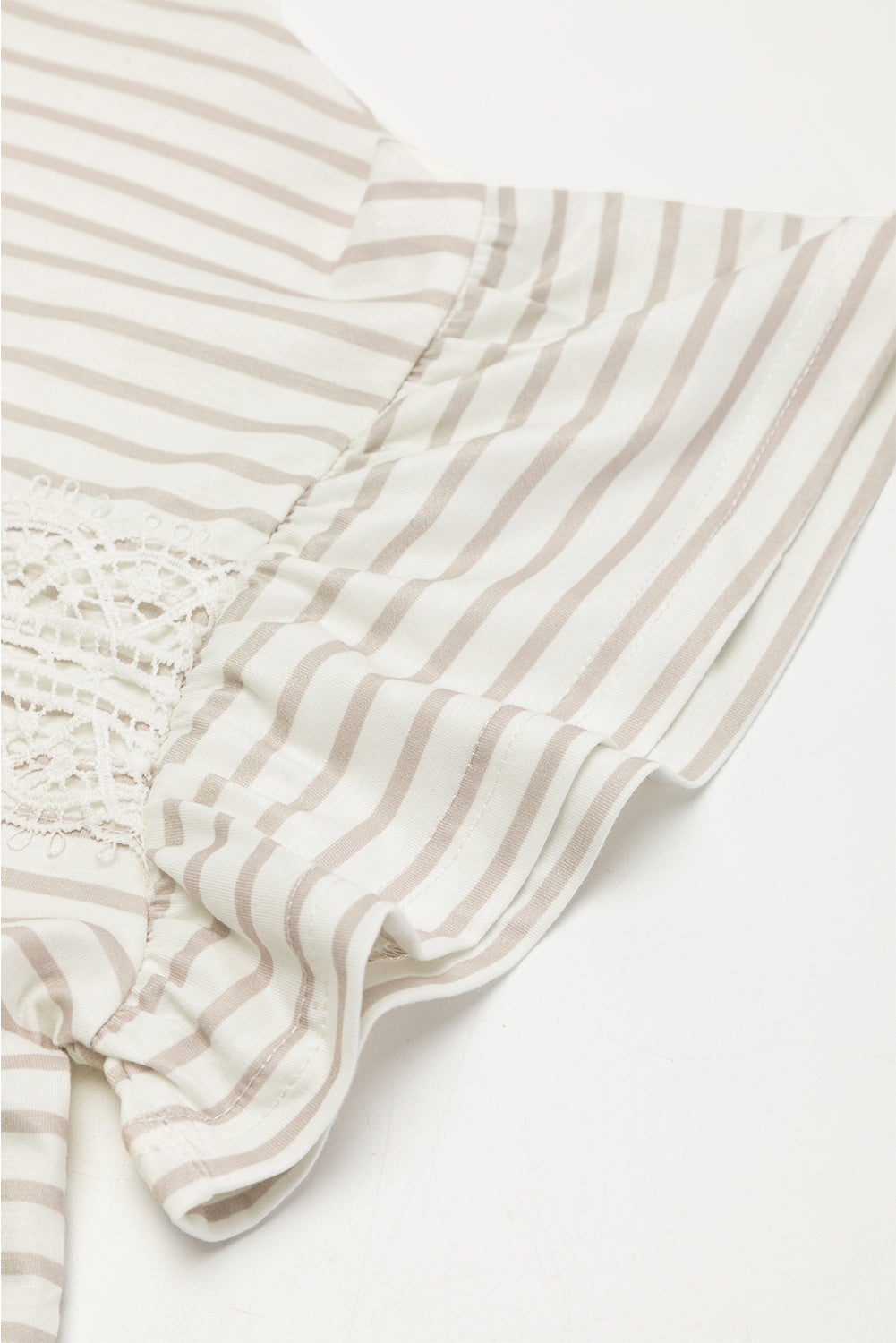 Striped Tee with Lace Splicing & Ruffle Sleeve
