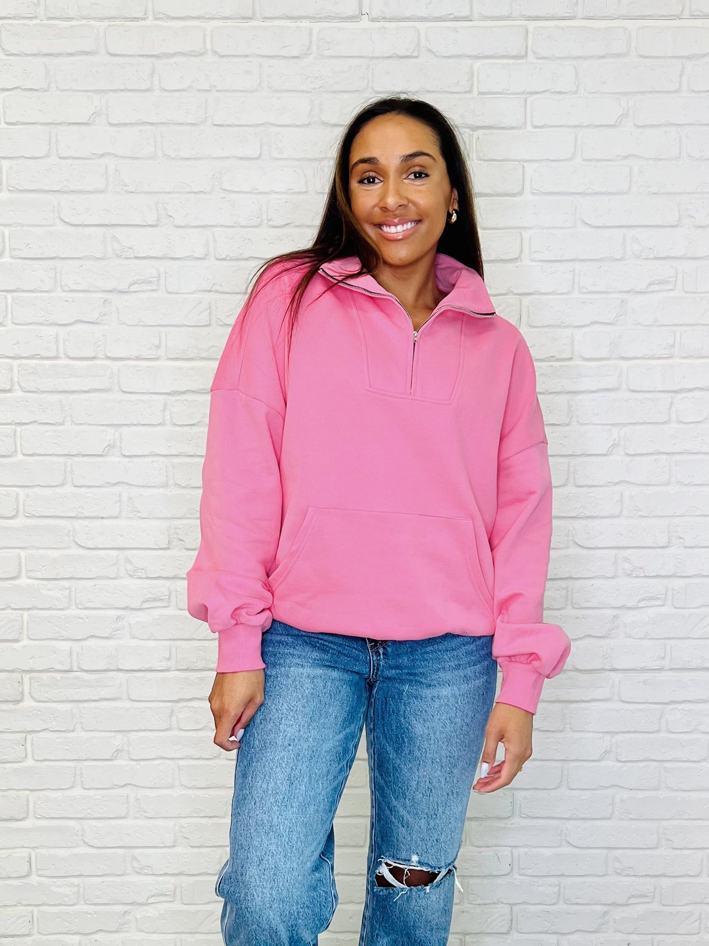 Delight Half Zip Pullover in Pink