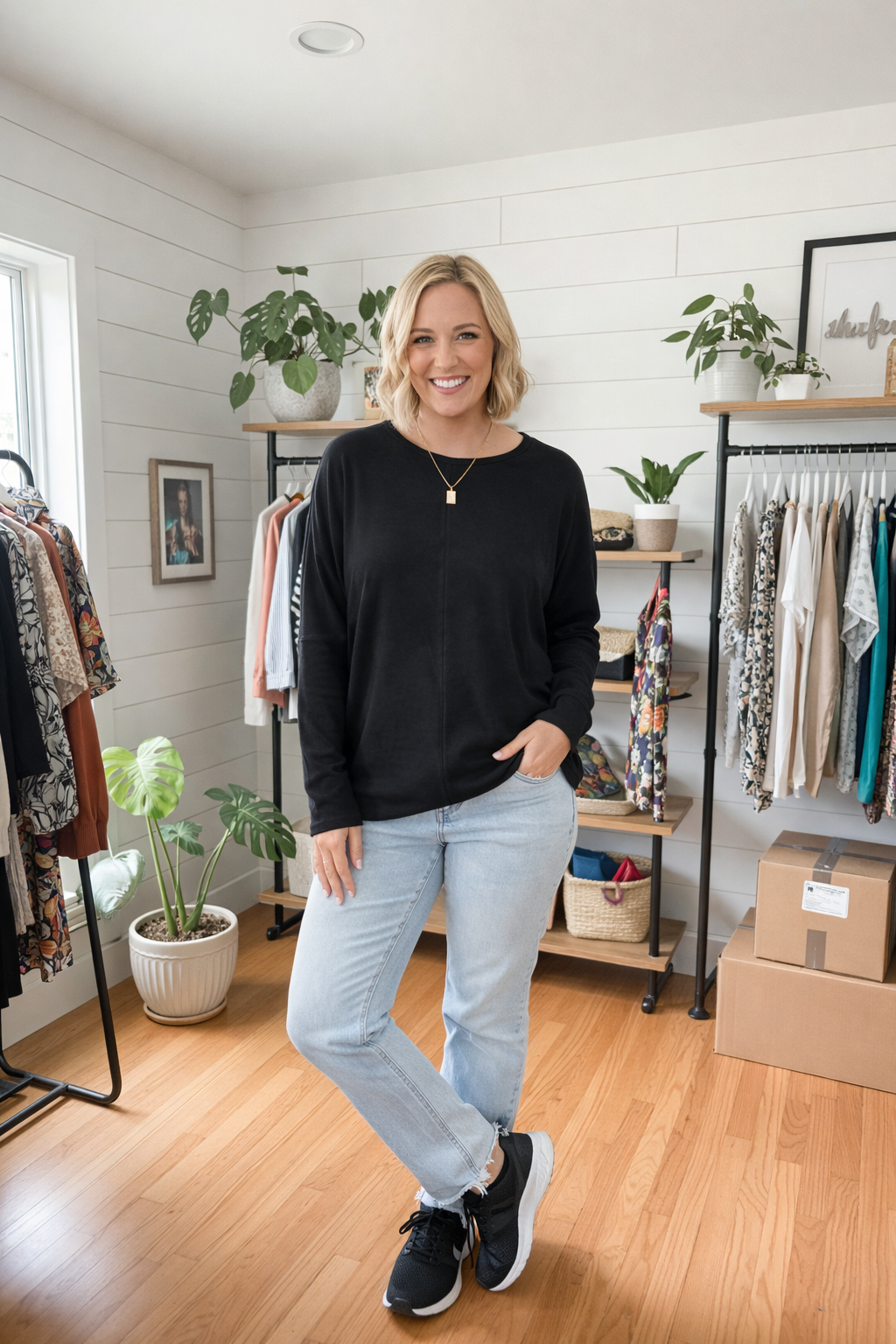 Dolman Sleeve Jersey Top | Boxy Fit with Center Seam Detail