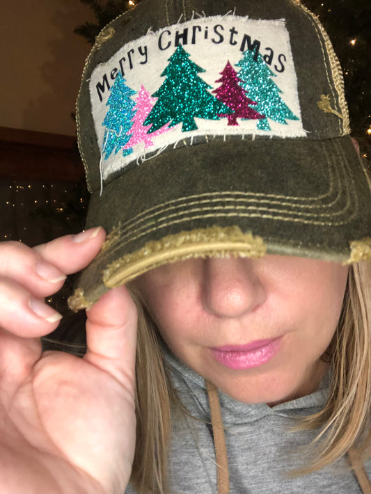 Glitter Christmas Tree Cap in Black (MADE IN USA)