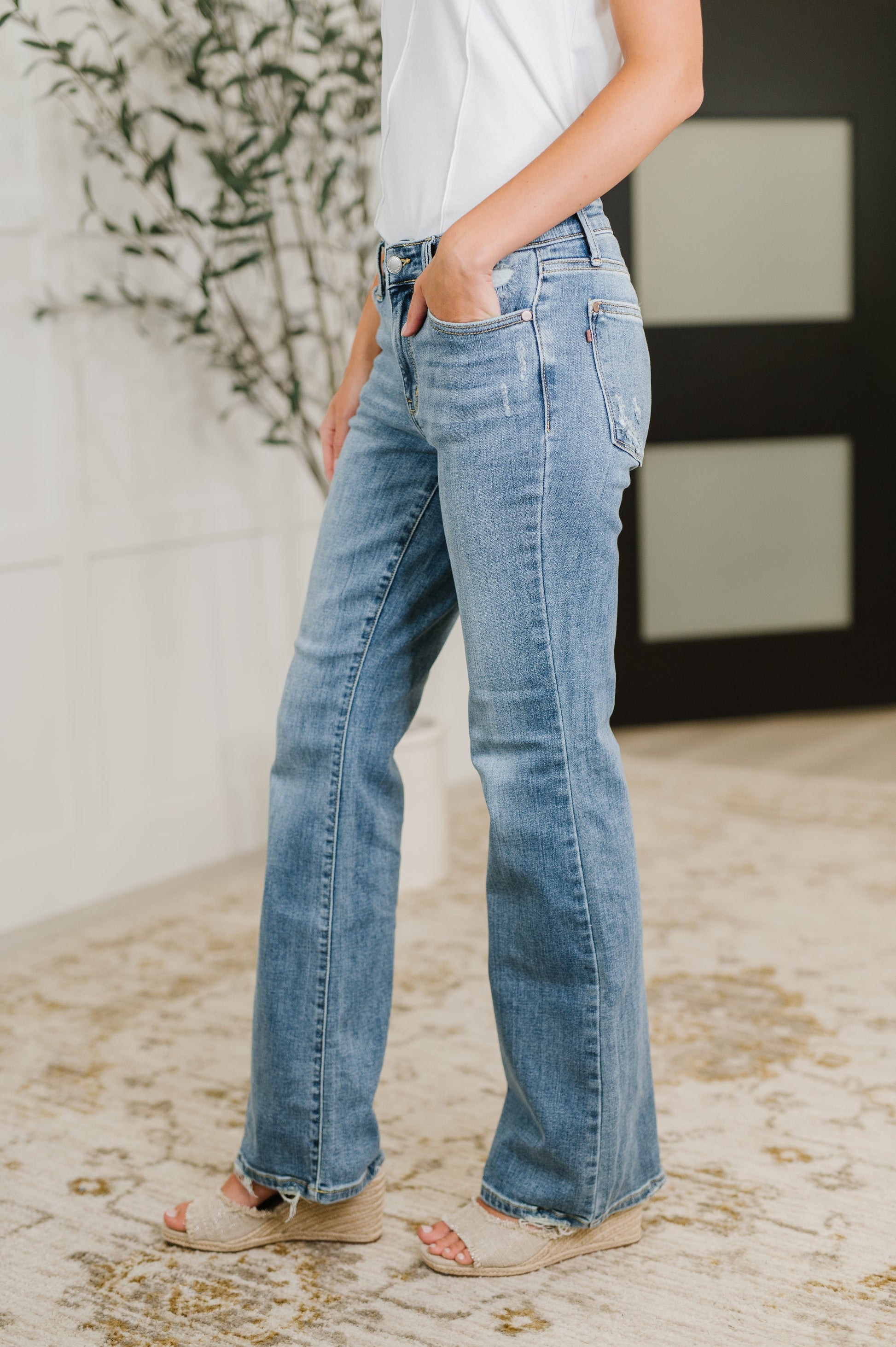 Lorena Mid Rise Vintage Wash Bootcut Jeans by Judy Blue