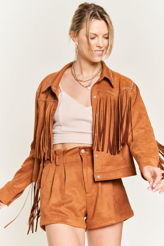 Suede studded fringe jacket CURVY ONLY