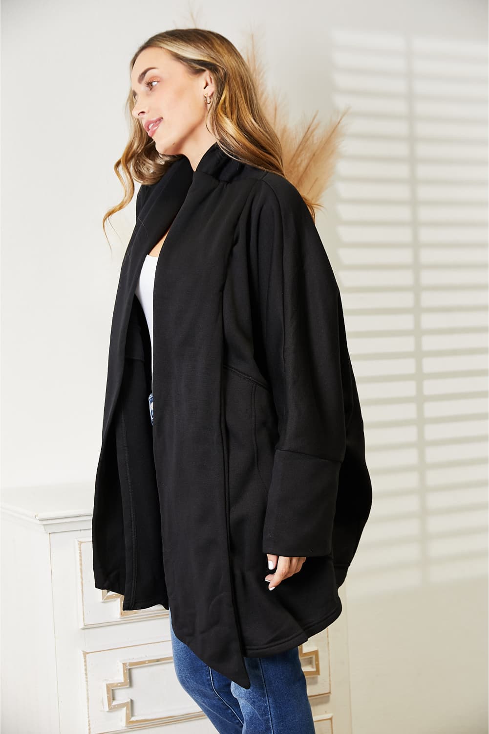 Open Front Cardigan with Scarf Design in Black