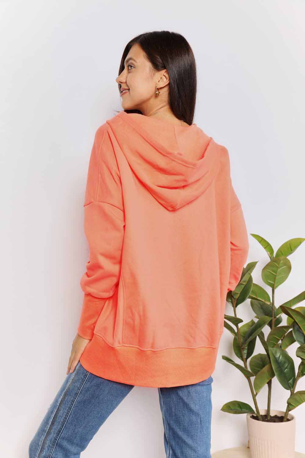 Quarter-Snap Dropped Shoulder Hoodie in Tangerine