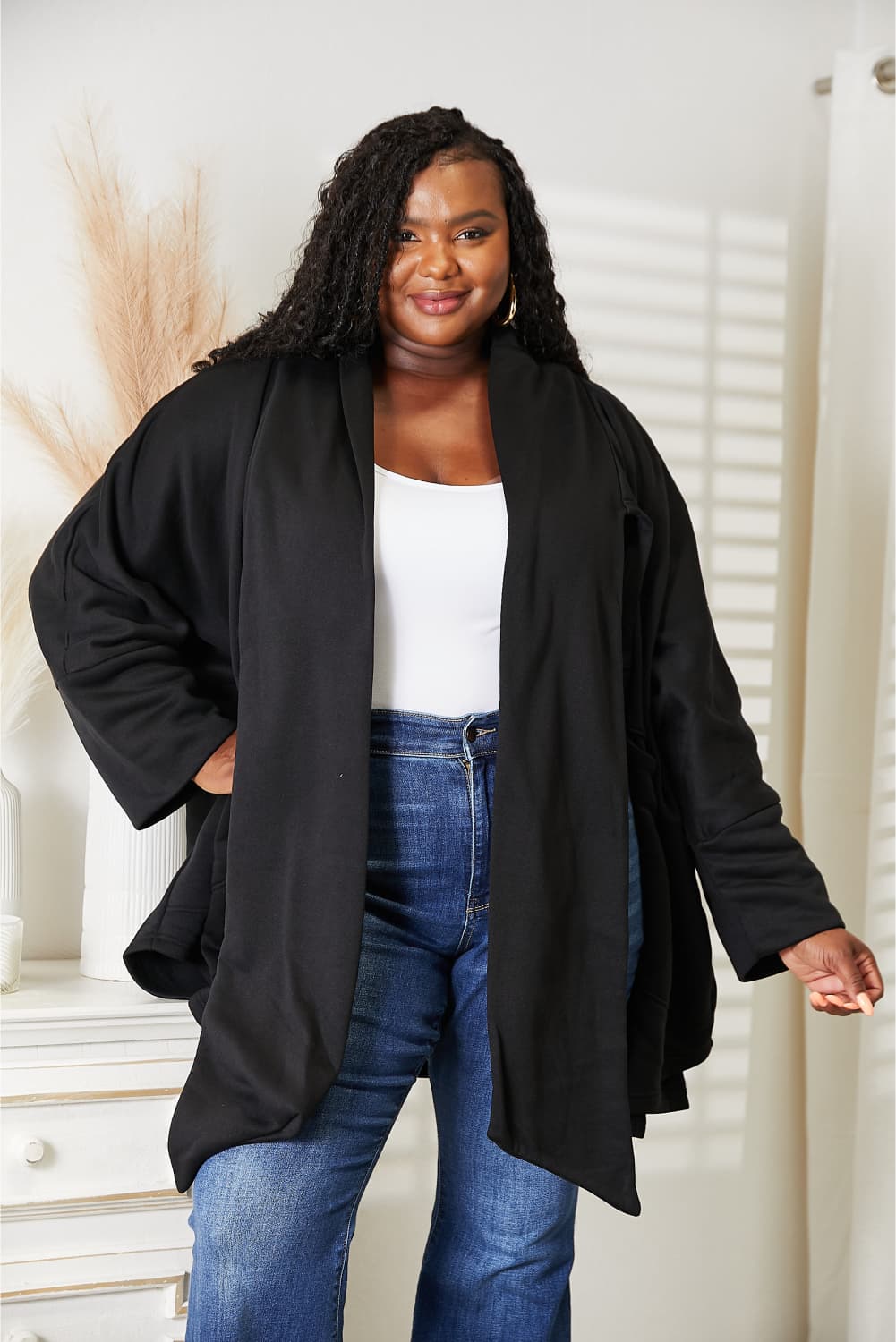 Open Front Cardigan with Scarf Design in Black