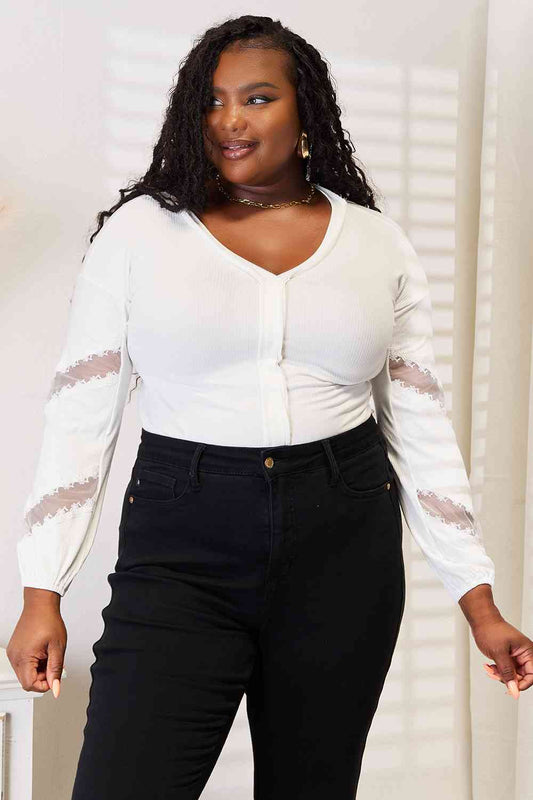 V-Neck Dropped Shoulder Blouse in White