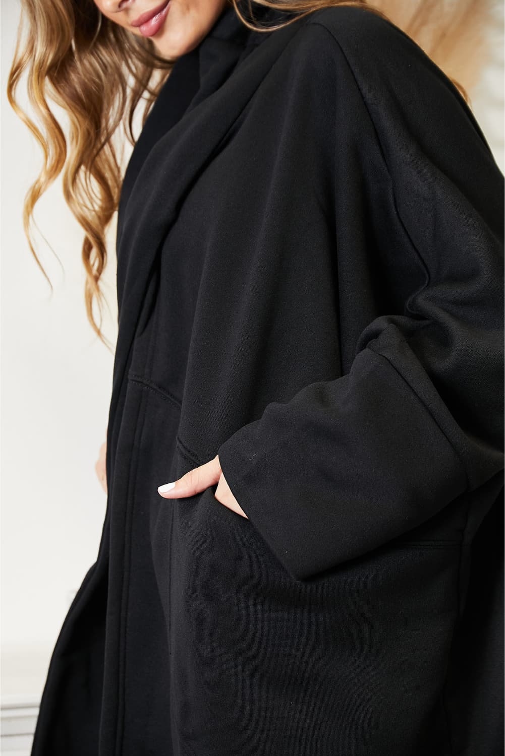 Open Front Cardigan with Scarf Design in Black