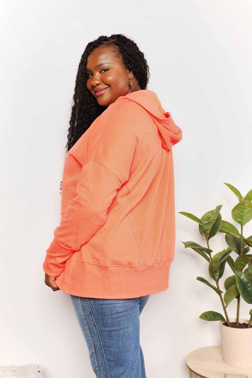 Quarter-Snap Dropped Shoulder Hoodie in Tangerine