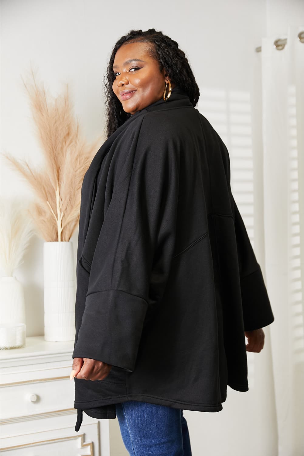 Open Front Cardigan with Scarf Design in Black