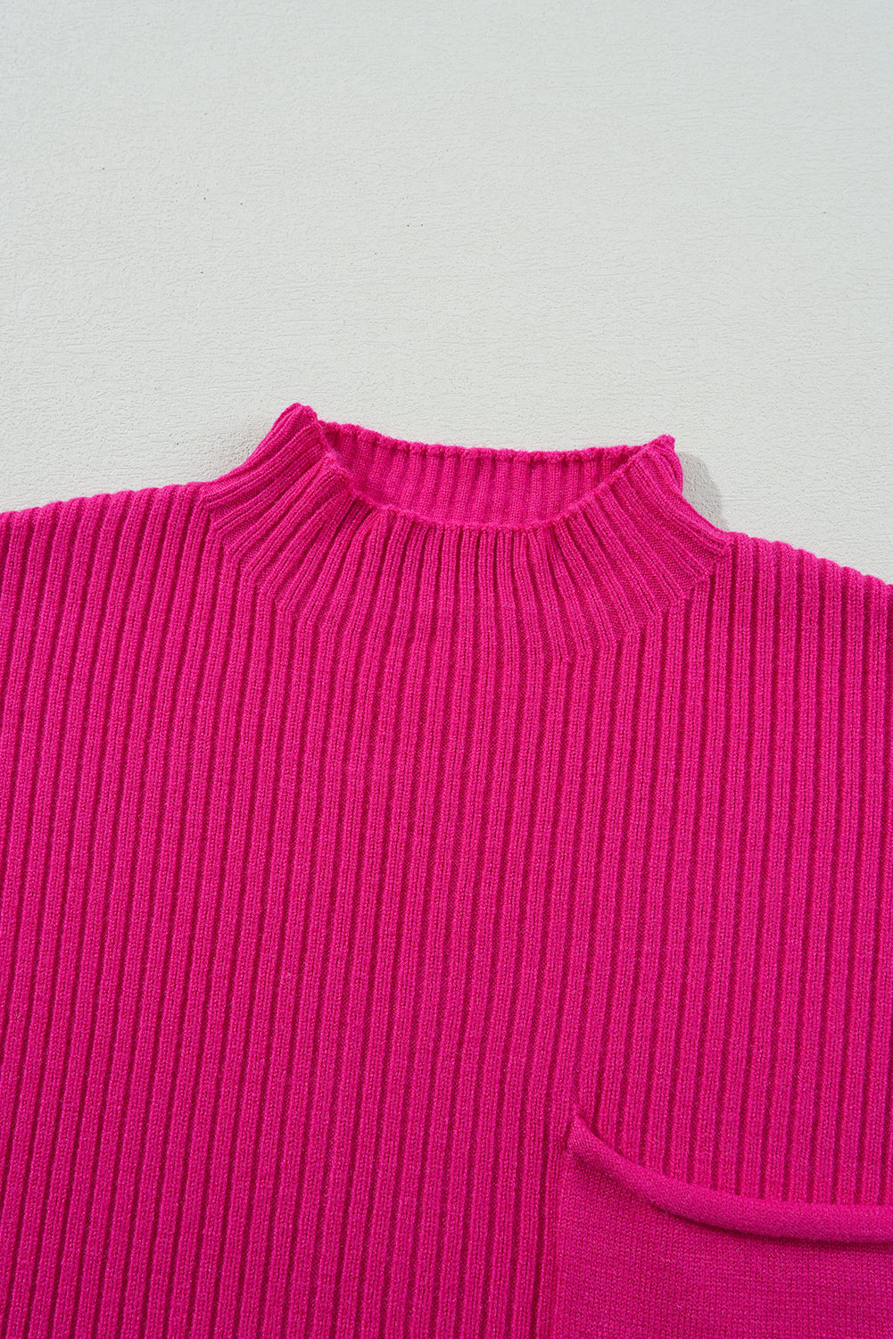 Rose Red Ribbed Knit Short Sleeve Sweater