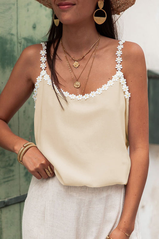 Daisy Flower Straps Tank Top in Apricot