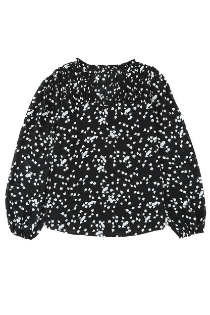 V-Neck Printed Crinkled Long Sleeve Blouse