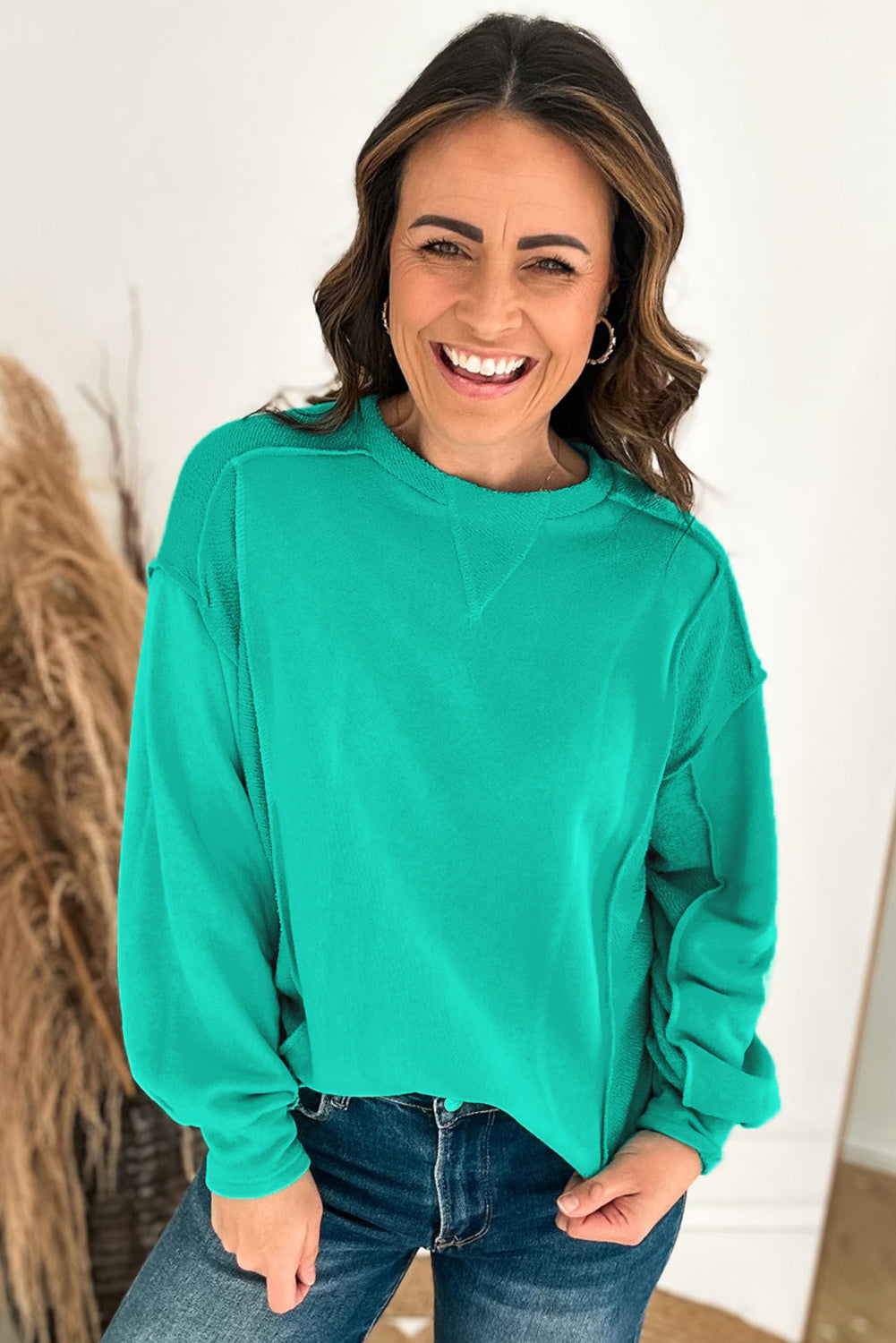 Splicing Round Neck Pullover Sweatshirt