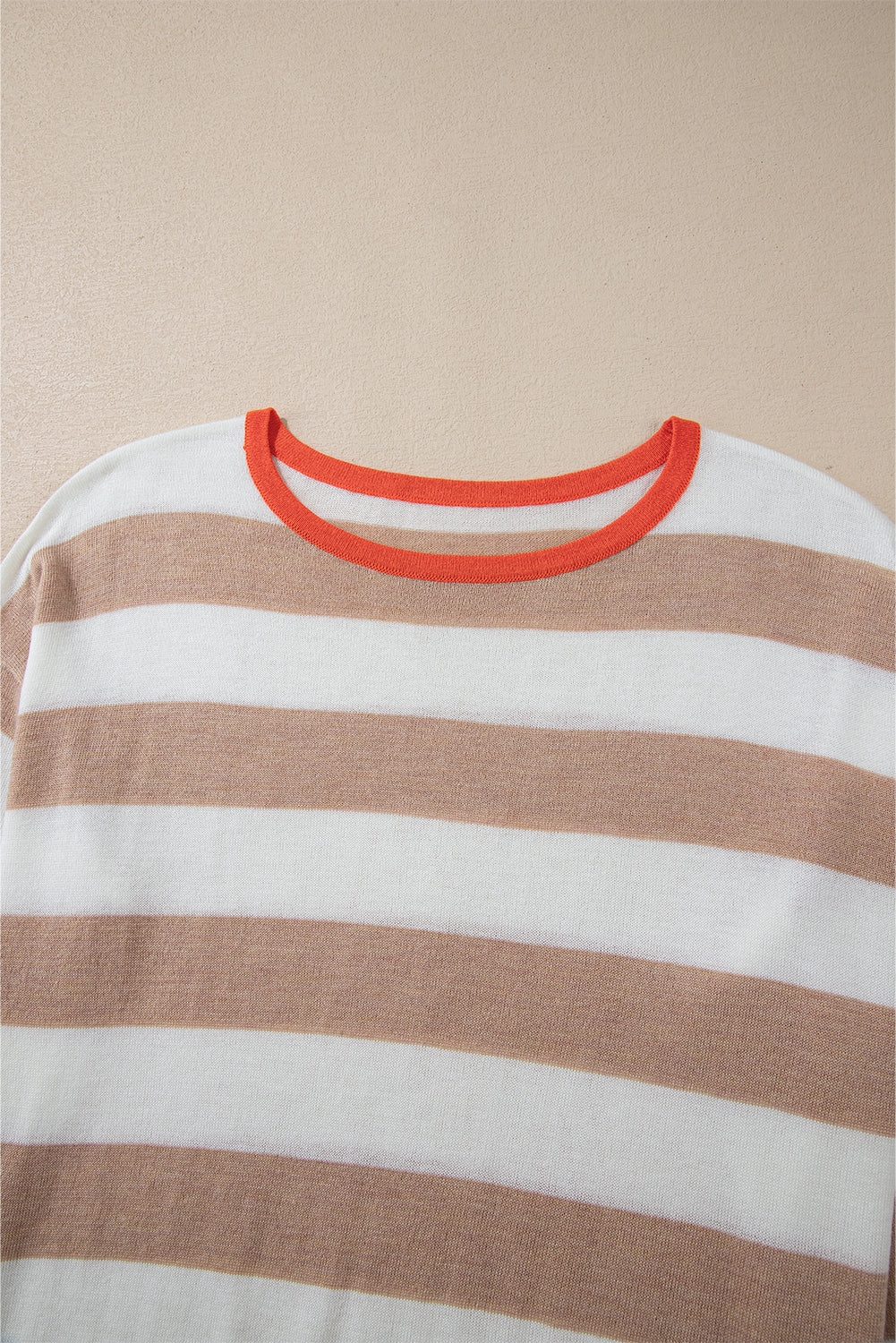 Apricot Striped Round Neck Drop Shoulder Sweater