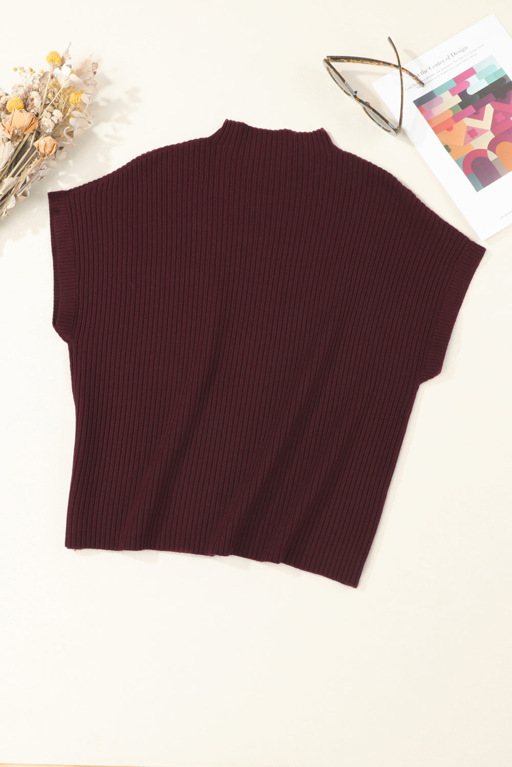 Patch Pocket Ribbed Knit Short Sleeve Sweater