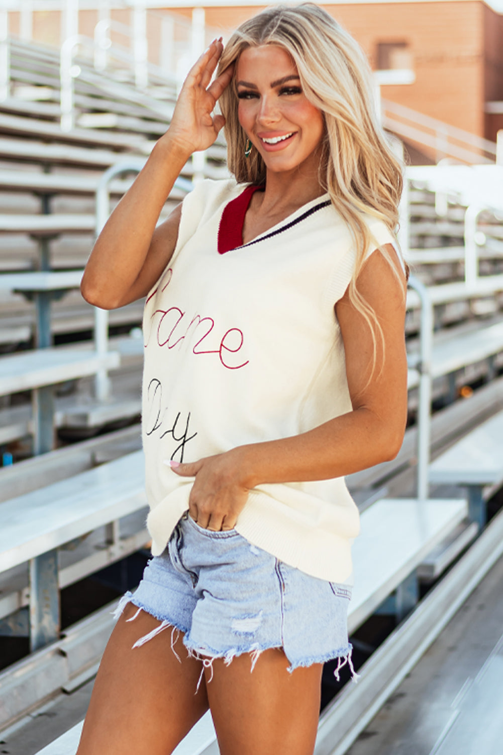 White Vintage Game Day Sweater Vest