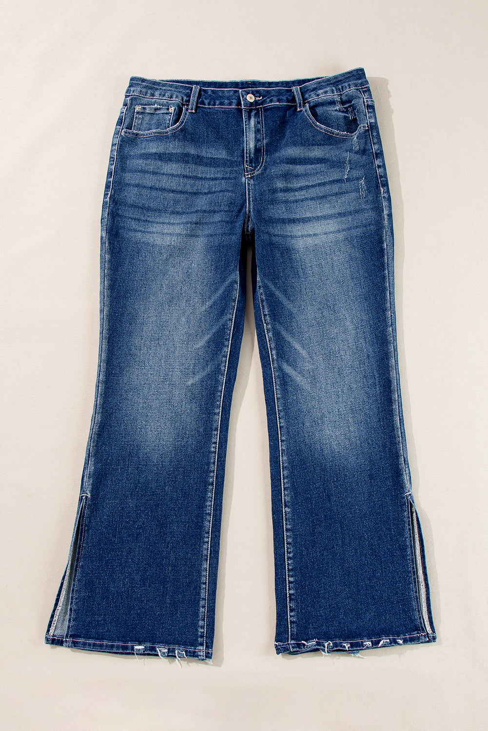 Dirty Blue High Waist Side Slits Flare Jeans in CURZY SIZE ONLY