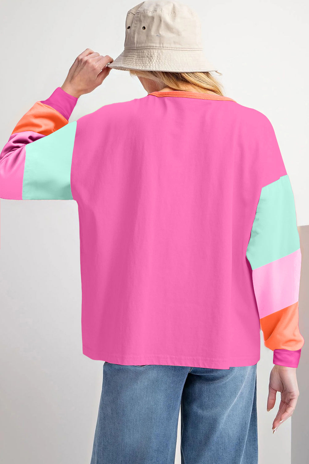 Color Block Patchwork Long Sleeve Loose Top