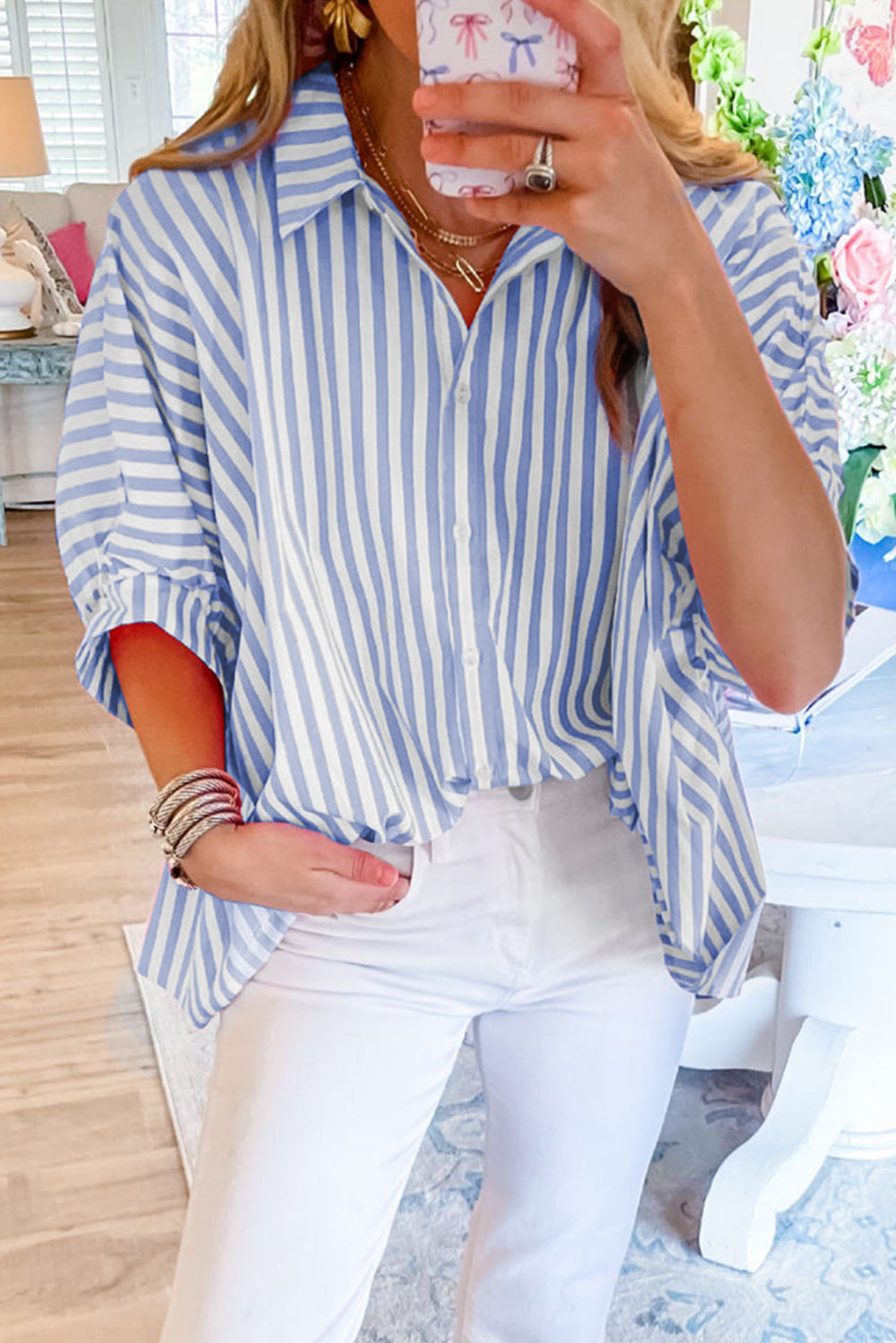 Stripe Dolman Sleeve Oversize Shirt