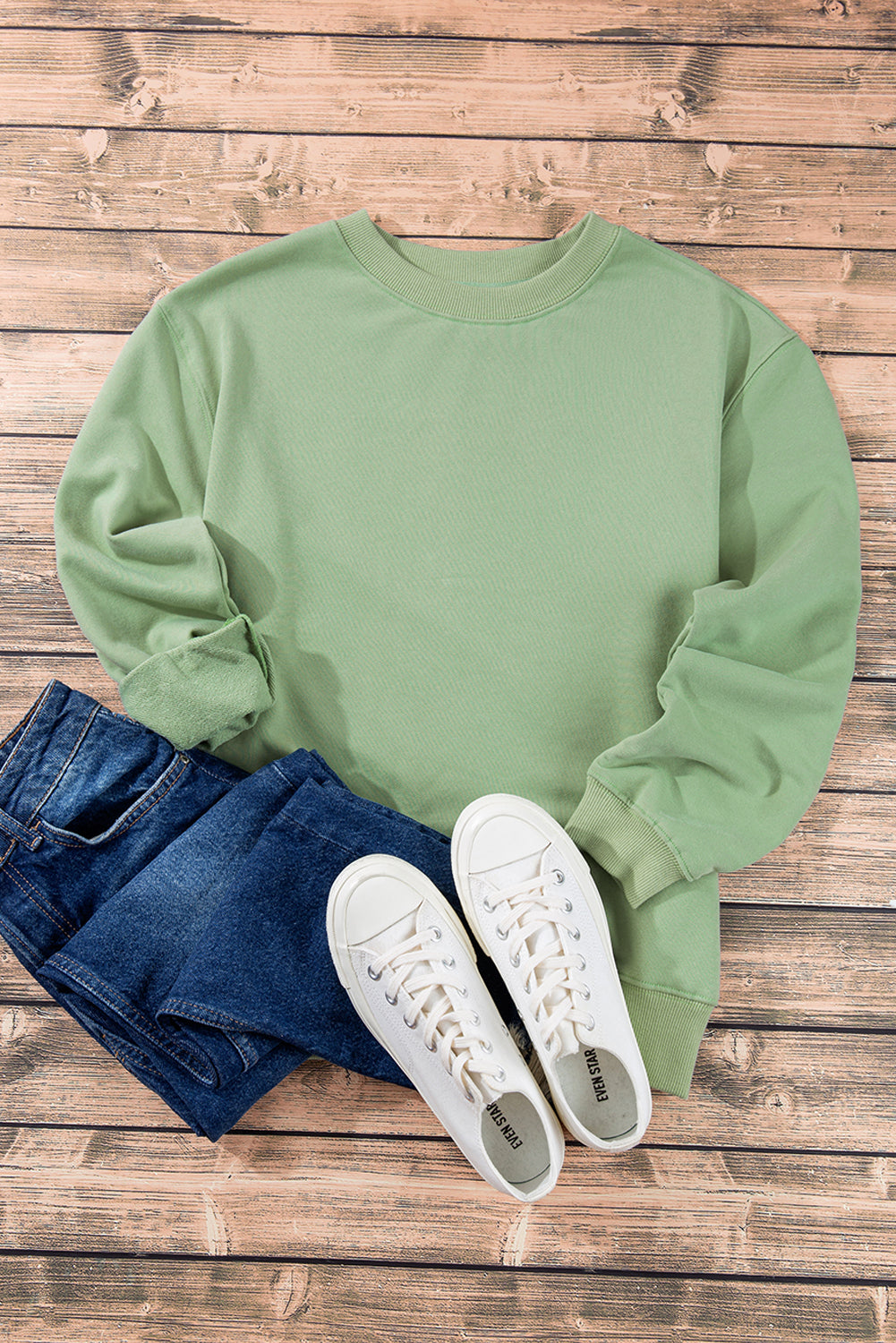 Plain Drop Shoulder Crewneck Pullover Sweatshirt