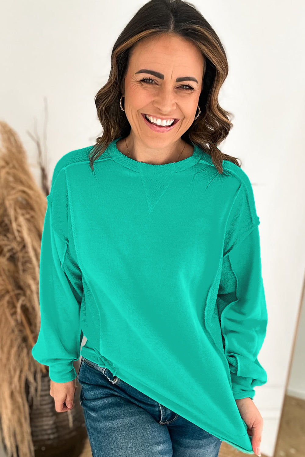 Splicing Round Neck Pullover Sweatshirt