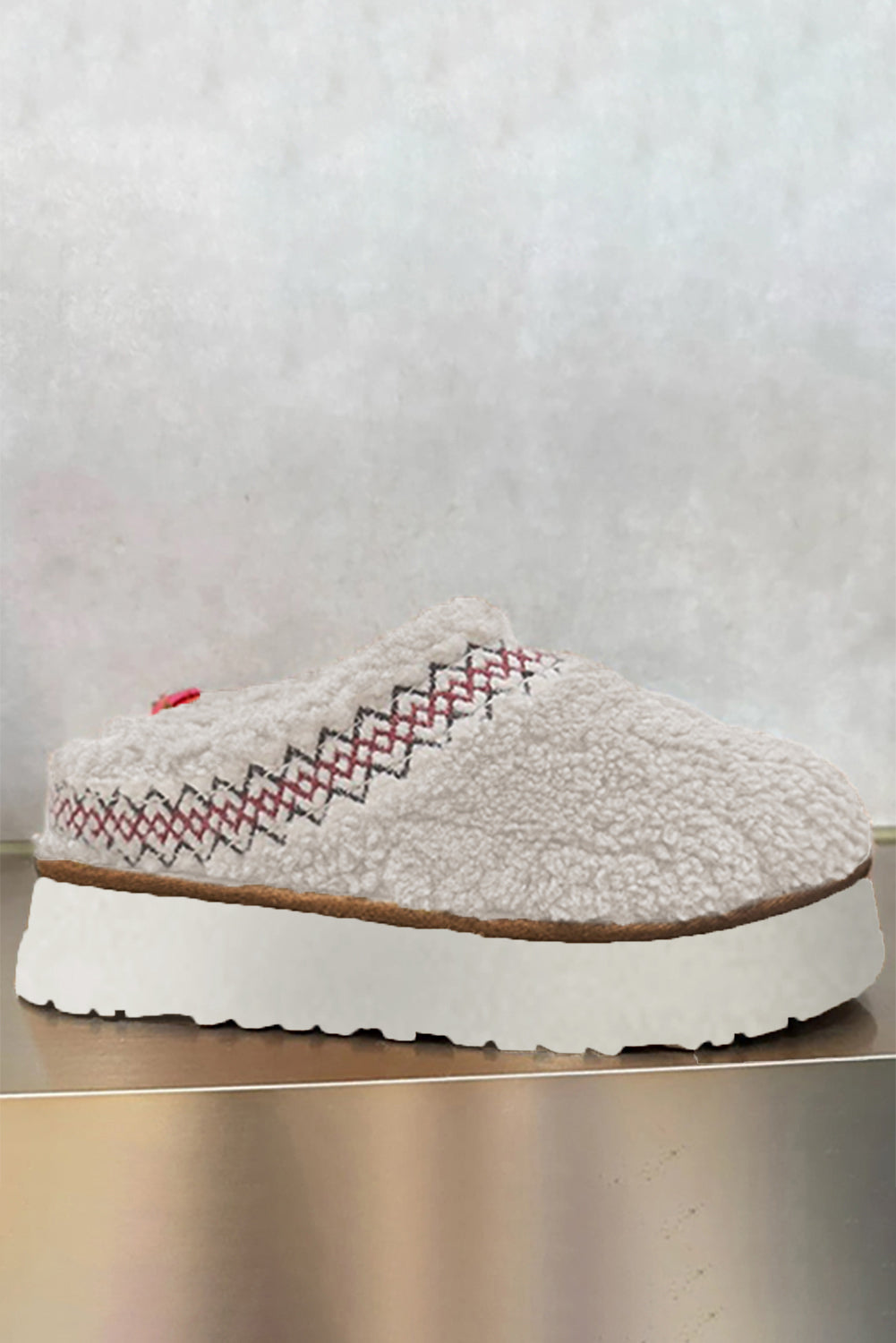 Embroidered Sherpa Plush Thick Sole Winter Slippers