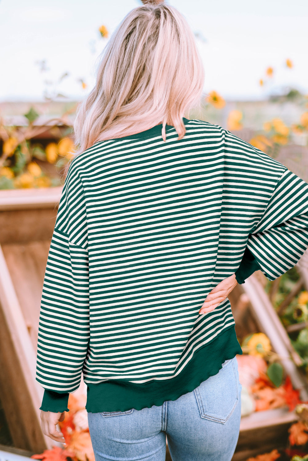 Stripe Loose Drop Shoulder Long Sleeve Top