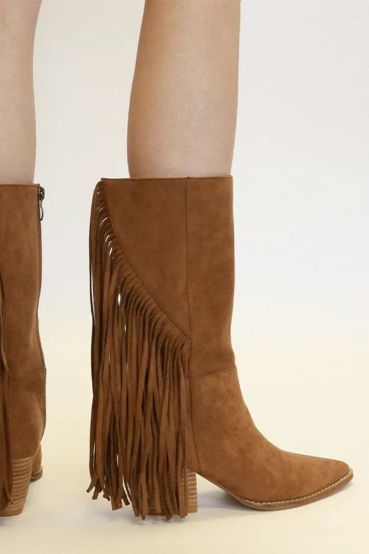  Suede Fringe Point Toe Boots