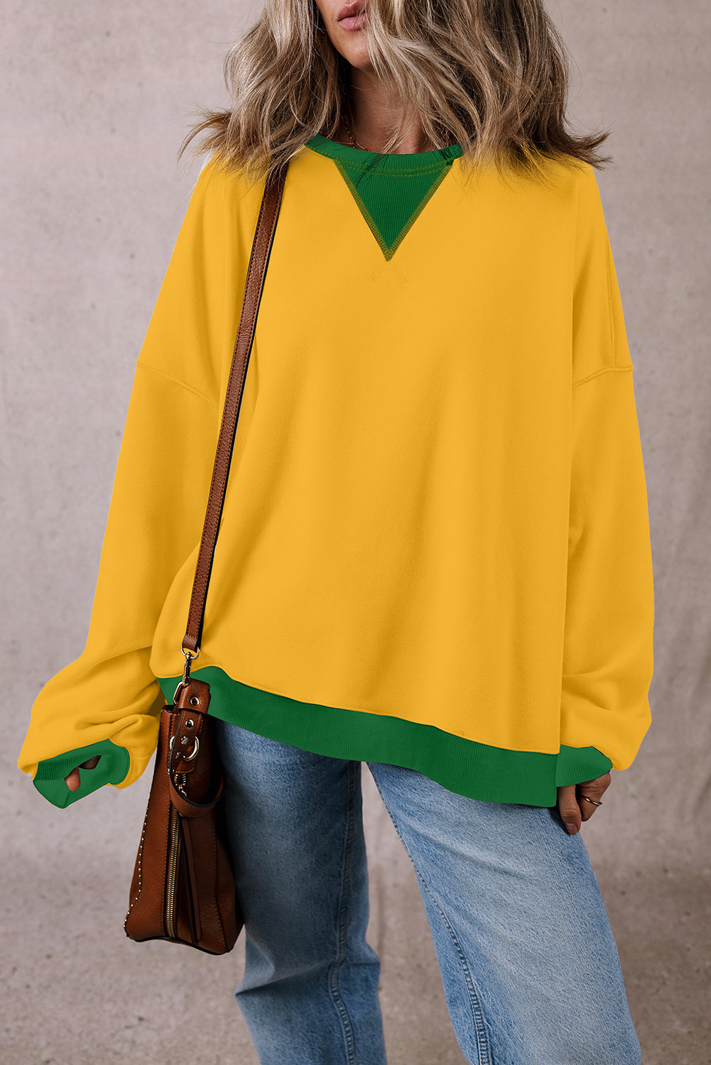 Oversized Sweatshirt Color Block Patch Drop Shoulder