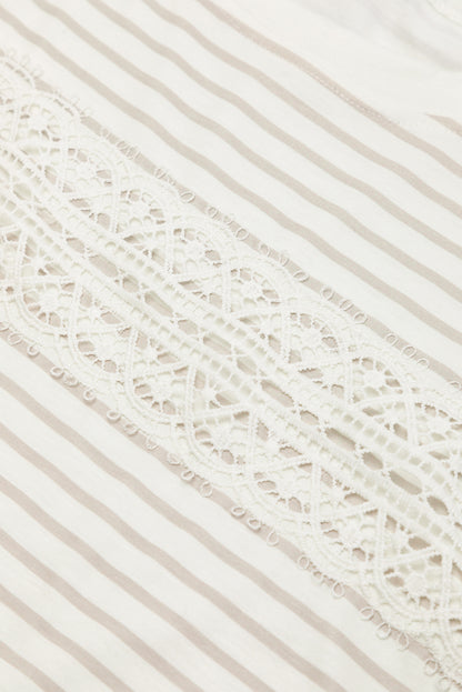 Striped Tee with Lace Splicing & Ruffle Sleeve