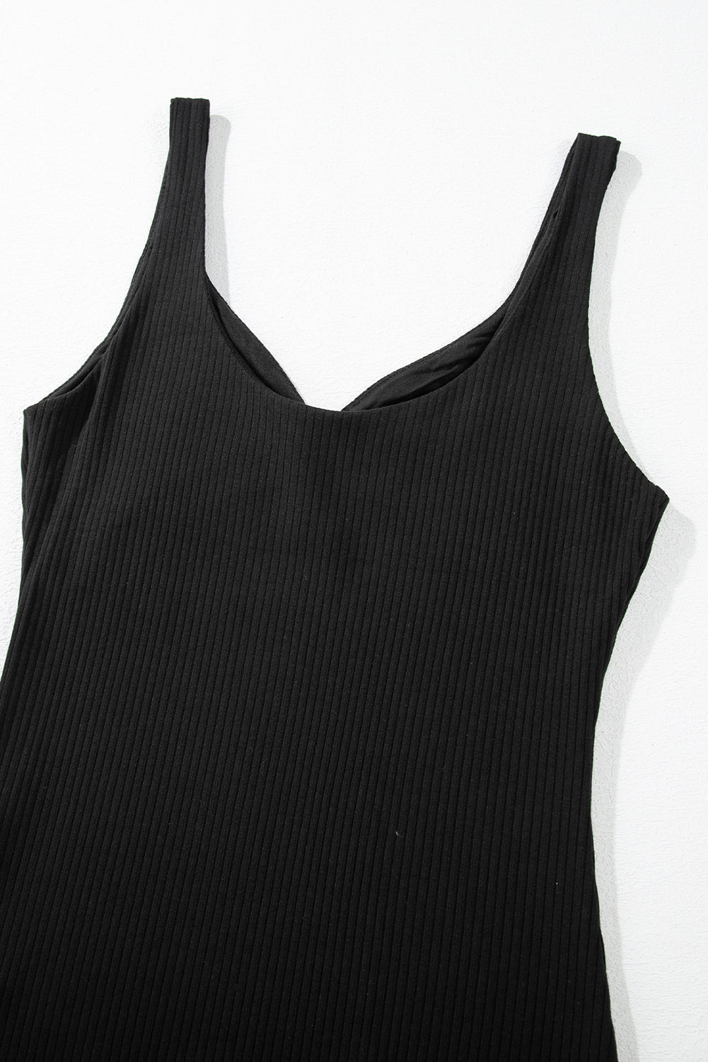 Black Sexy V Neck Ribbed Knit Tank