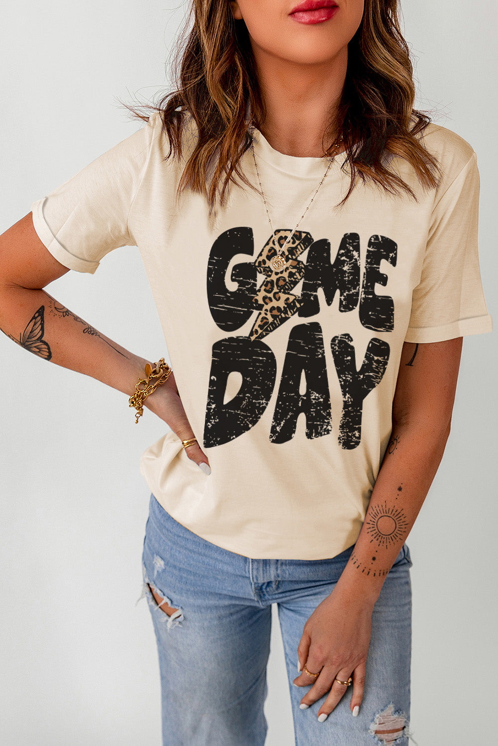 Khaki Game Day Football Leopard Lightning T Shirt