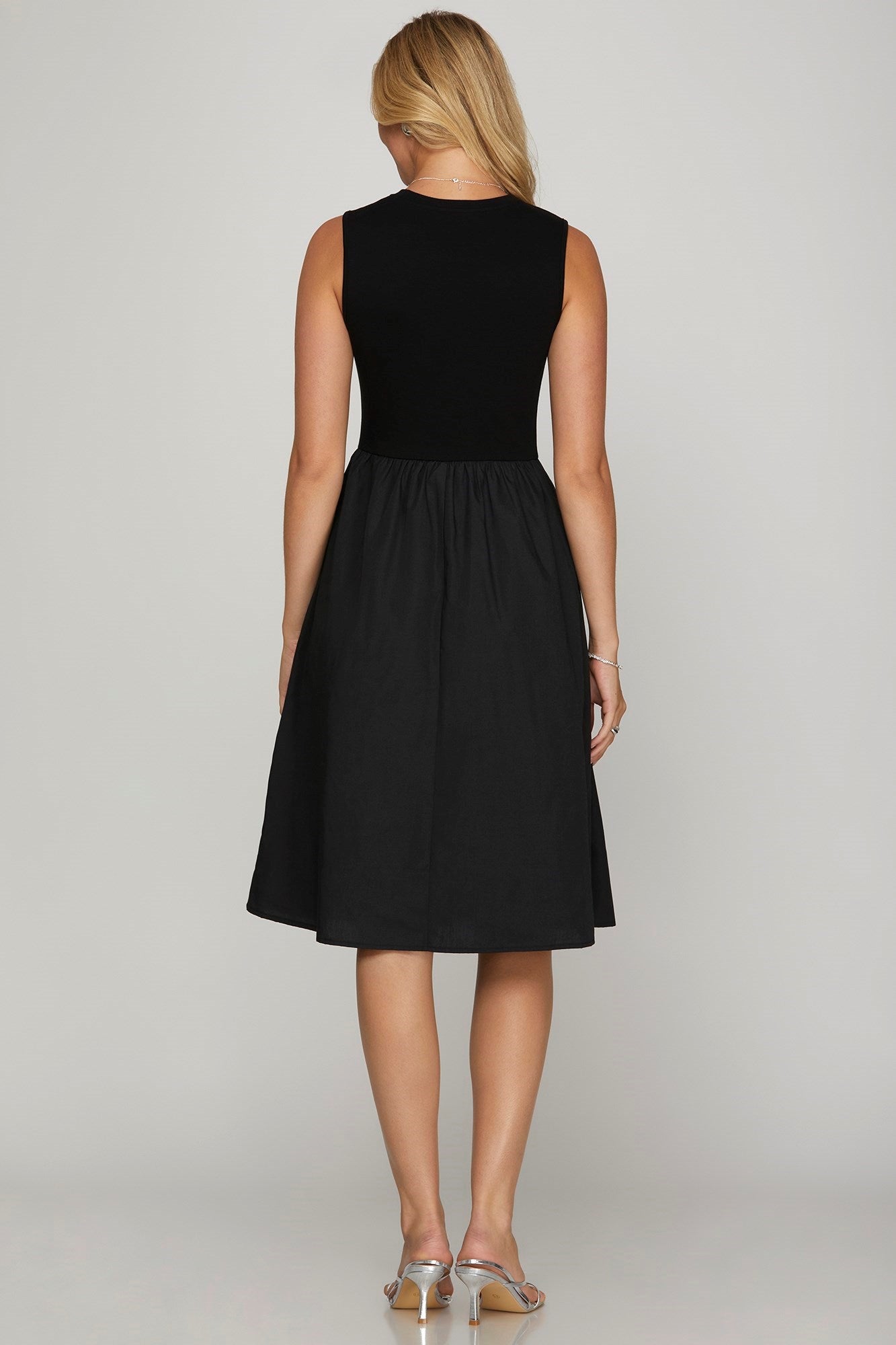 Sleeveless Poplin Woven Midi Dress with Pockets