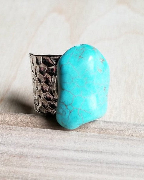 Turquoise Chunk on Cuff Ring