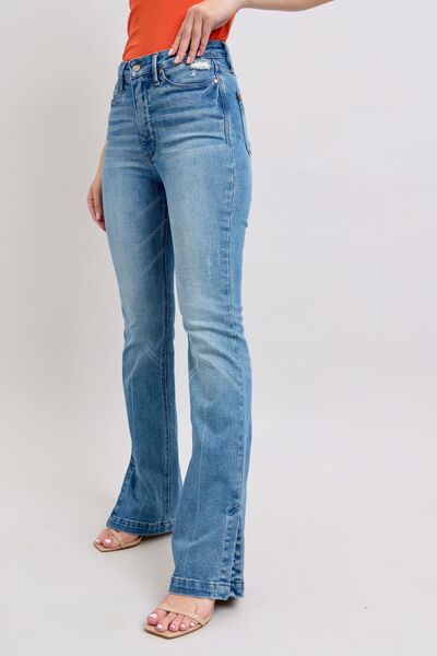 Judy Blue Tummy Control Vintage Wash Side Slit Slim Boot Jeans