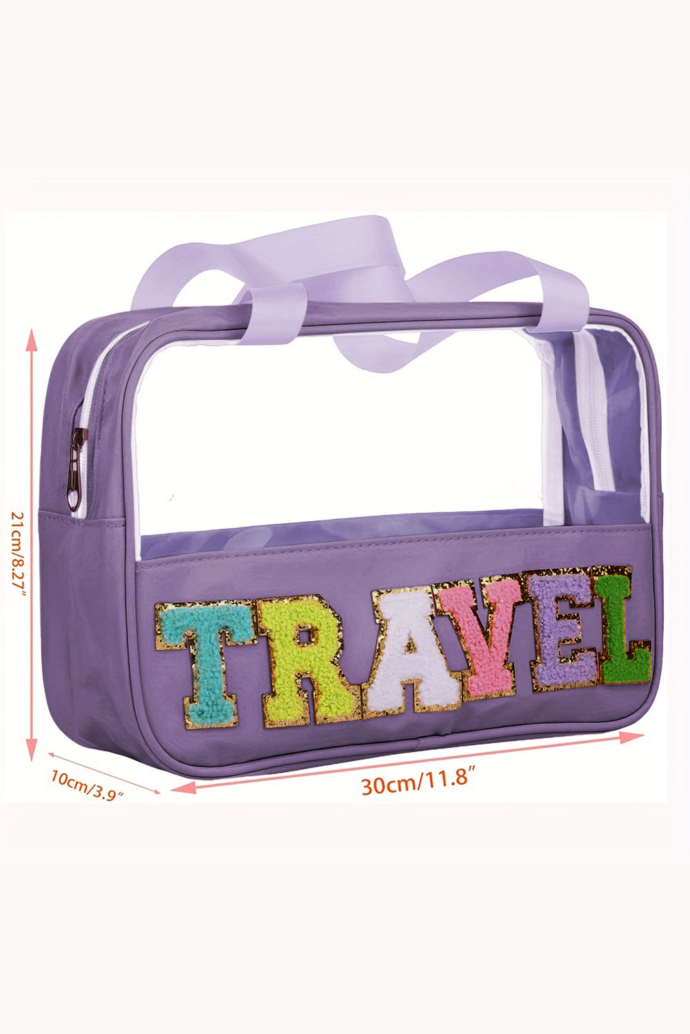 TRAVEL Chenille Letter Clear PVC Makeup Bag