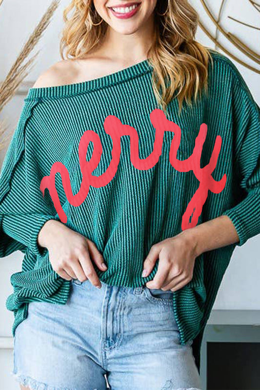 Merry Graphic Corded Batwing Sleeve Knit Top