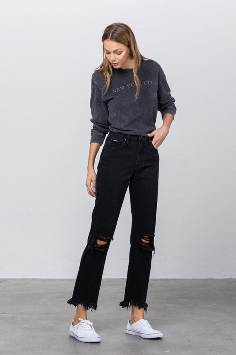 Black Destroyed Straight Jeans