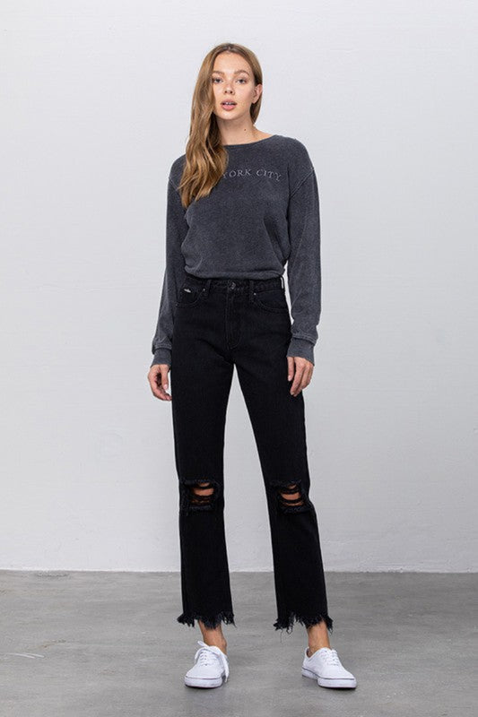 Black Destroyed Straight Jeans