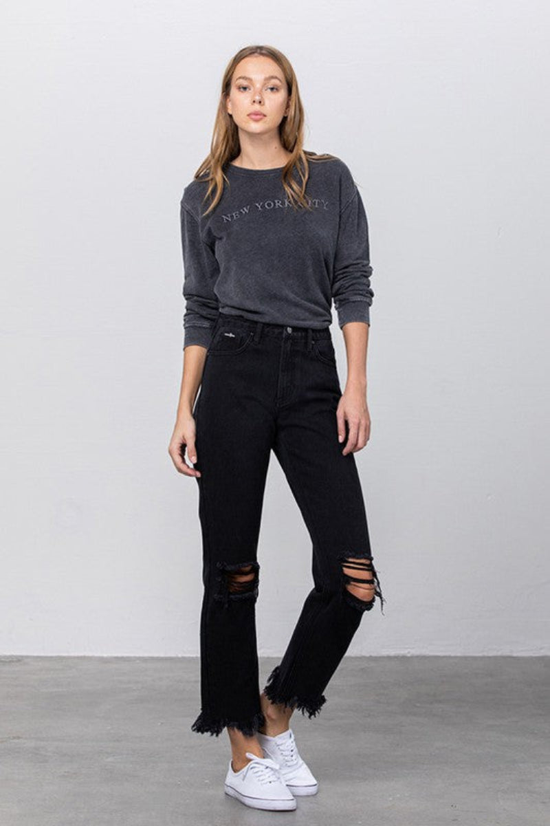 Black Destroyed Straight Jeans