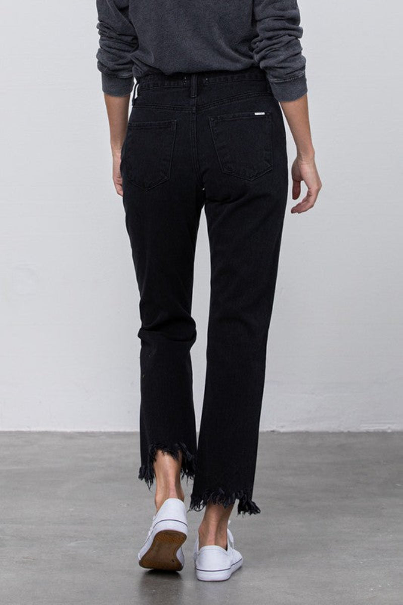 Black Destroyed Straight Jeans