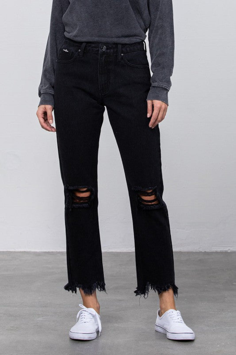 Black Destroyed Straight Jeans