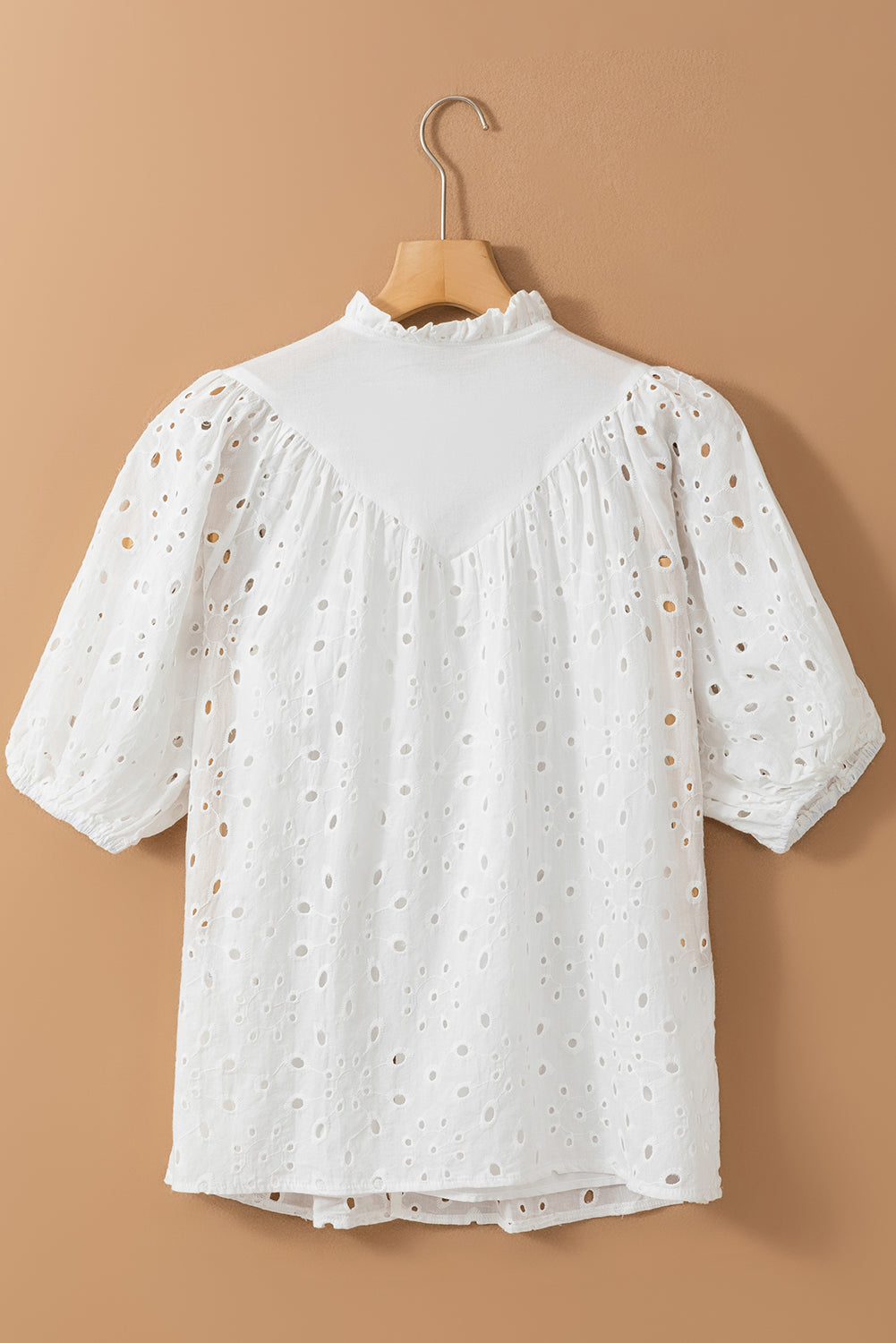 Flower Embroidered Hollow-out Puff Sleeve Blouse