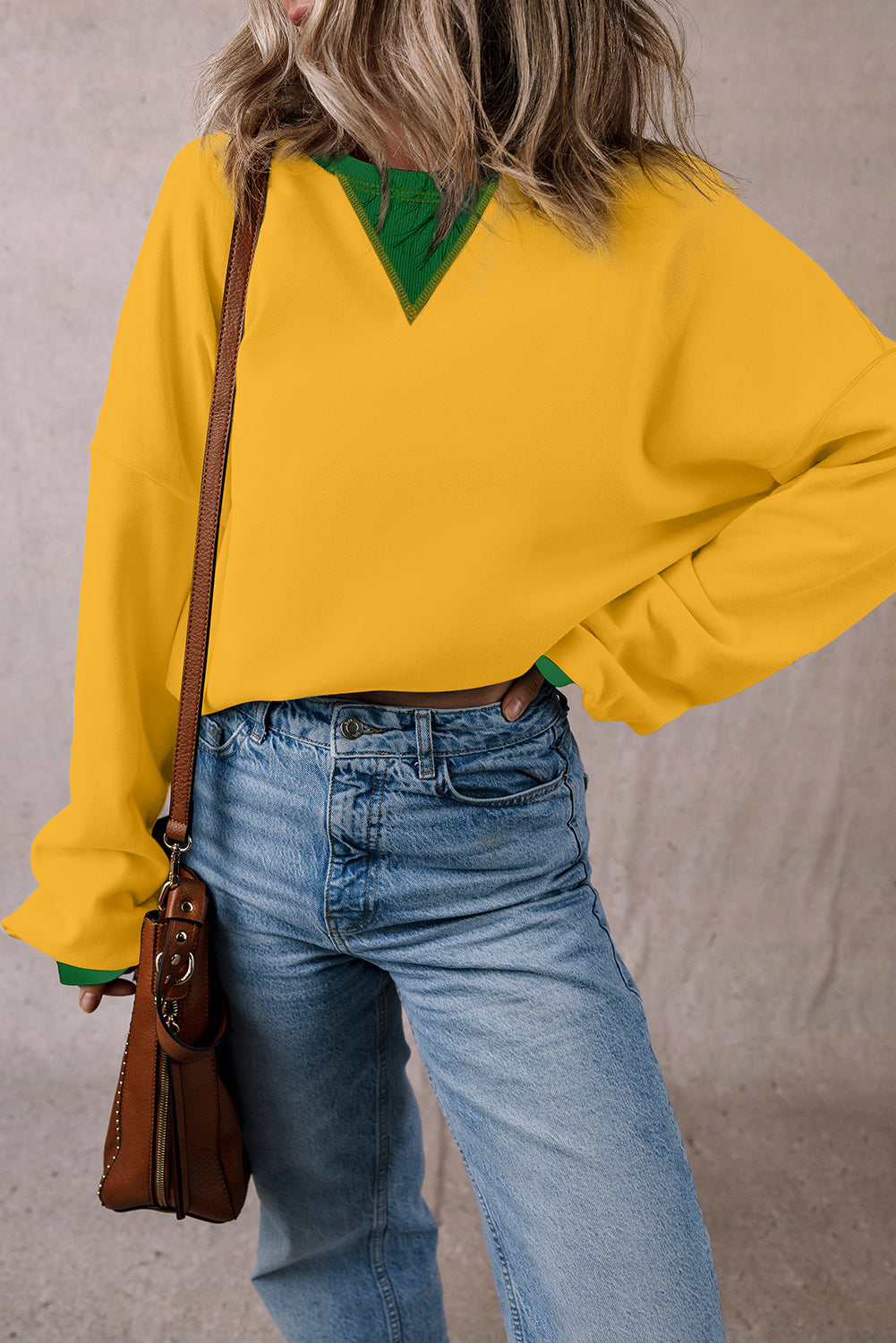 Oversized Sweatshirt Color Block Patch Drop Shoulder