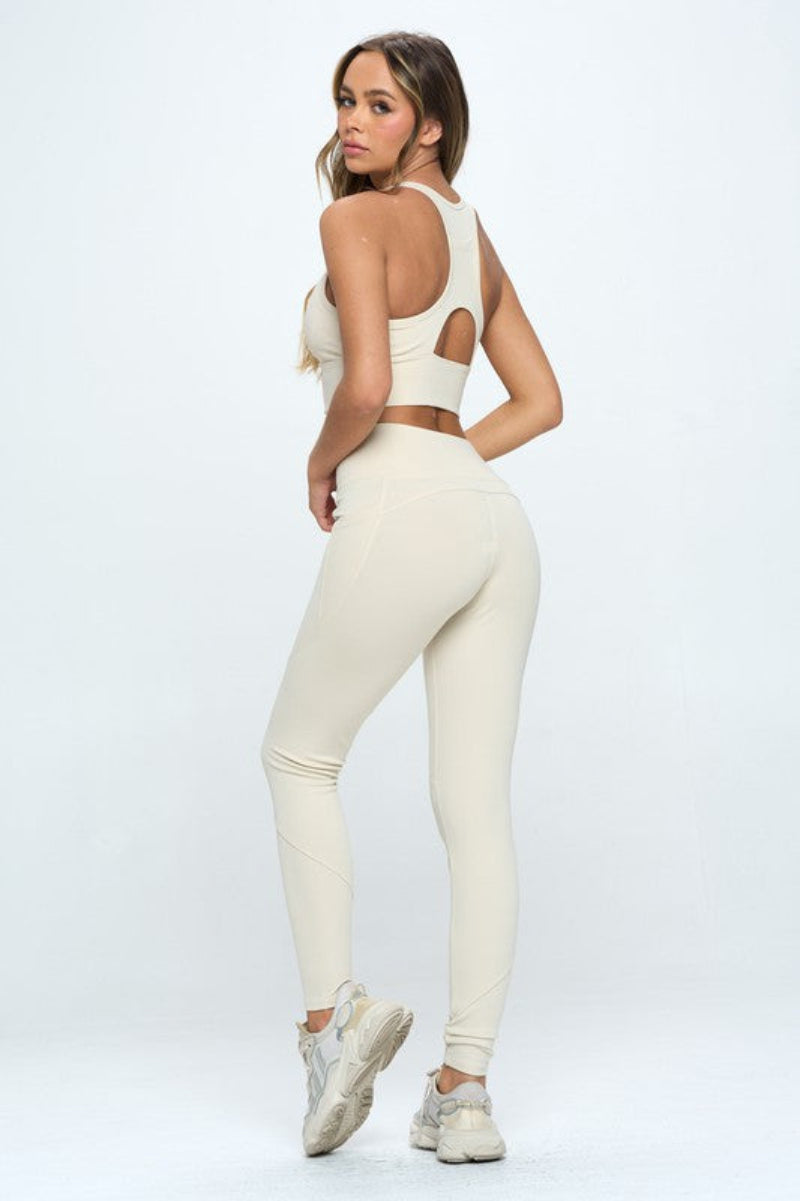 Two Piece Activewear Legging Set with Cut-Out Detail