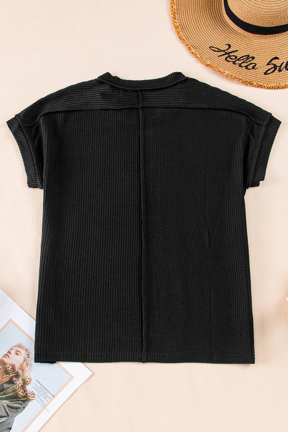 Textured Knit Exposed Stitching T-shirt