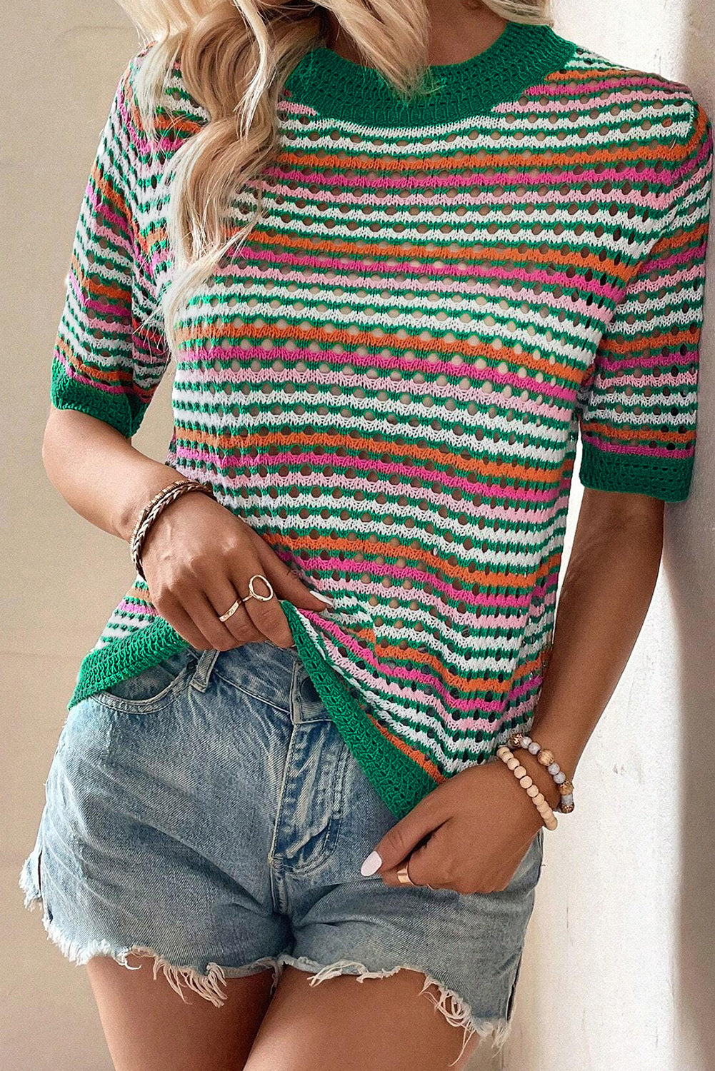 Dark Green Striped Knit Shirt